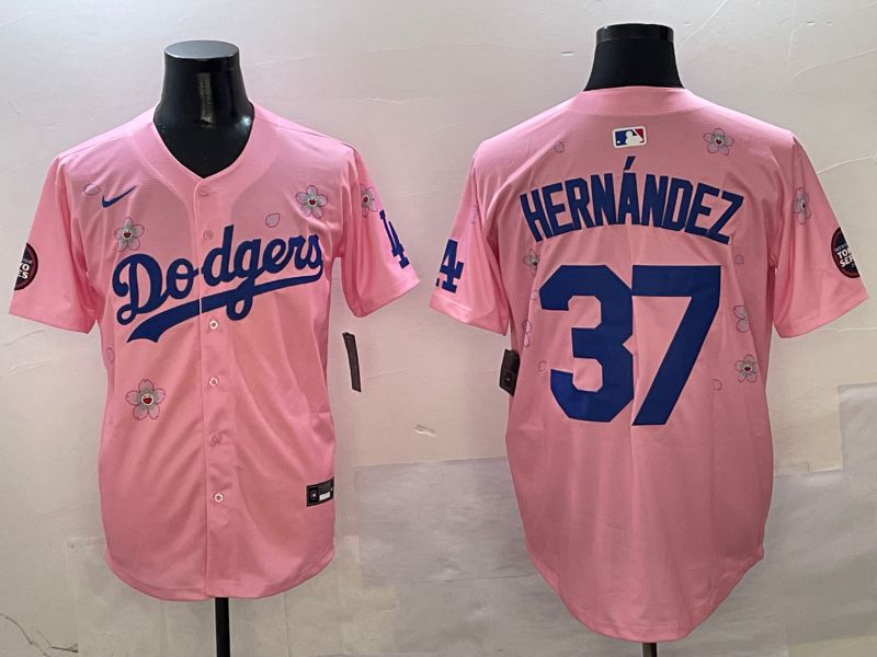 Men Los Angeles Dodgers 37 Hernandez Pink Sakura Edition 2025 Nike MLB Jersey style 1